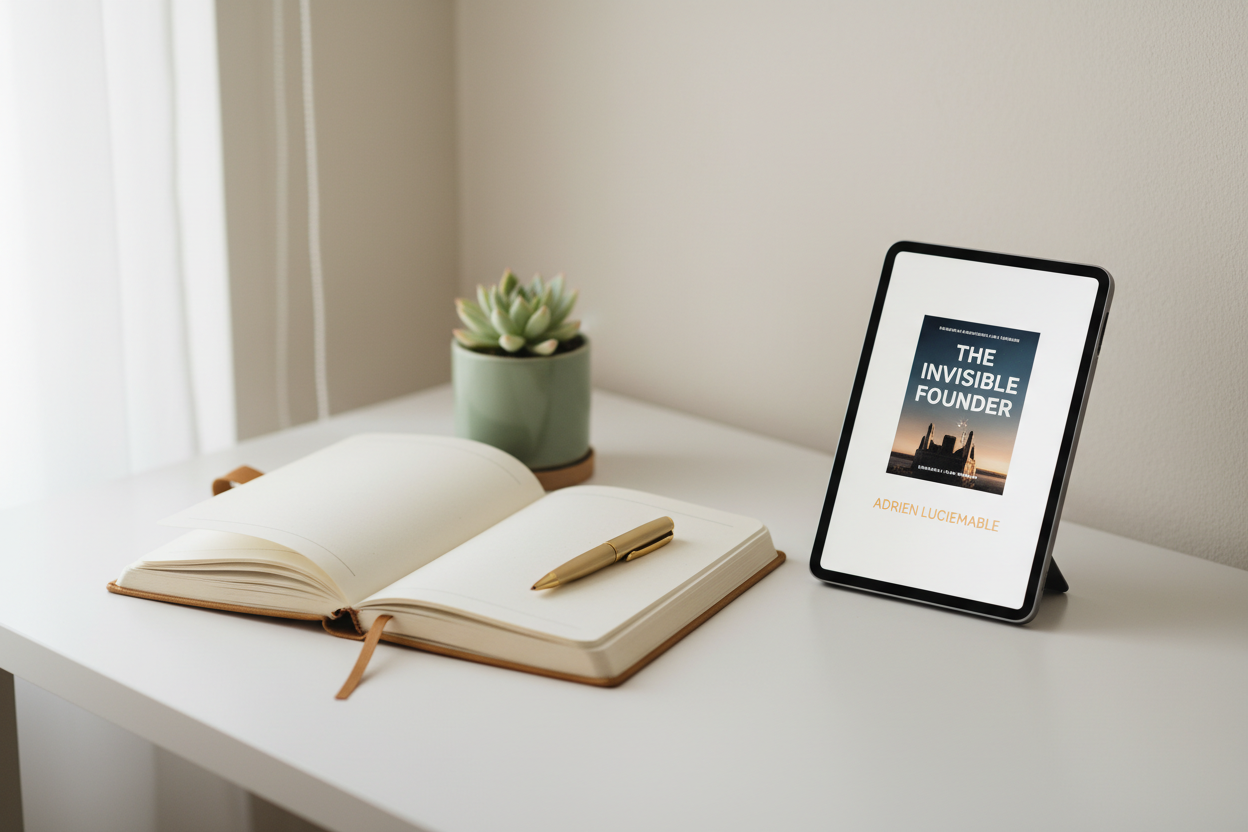 The Invisible Founder — Minimalist Desk Scene