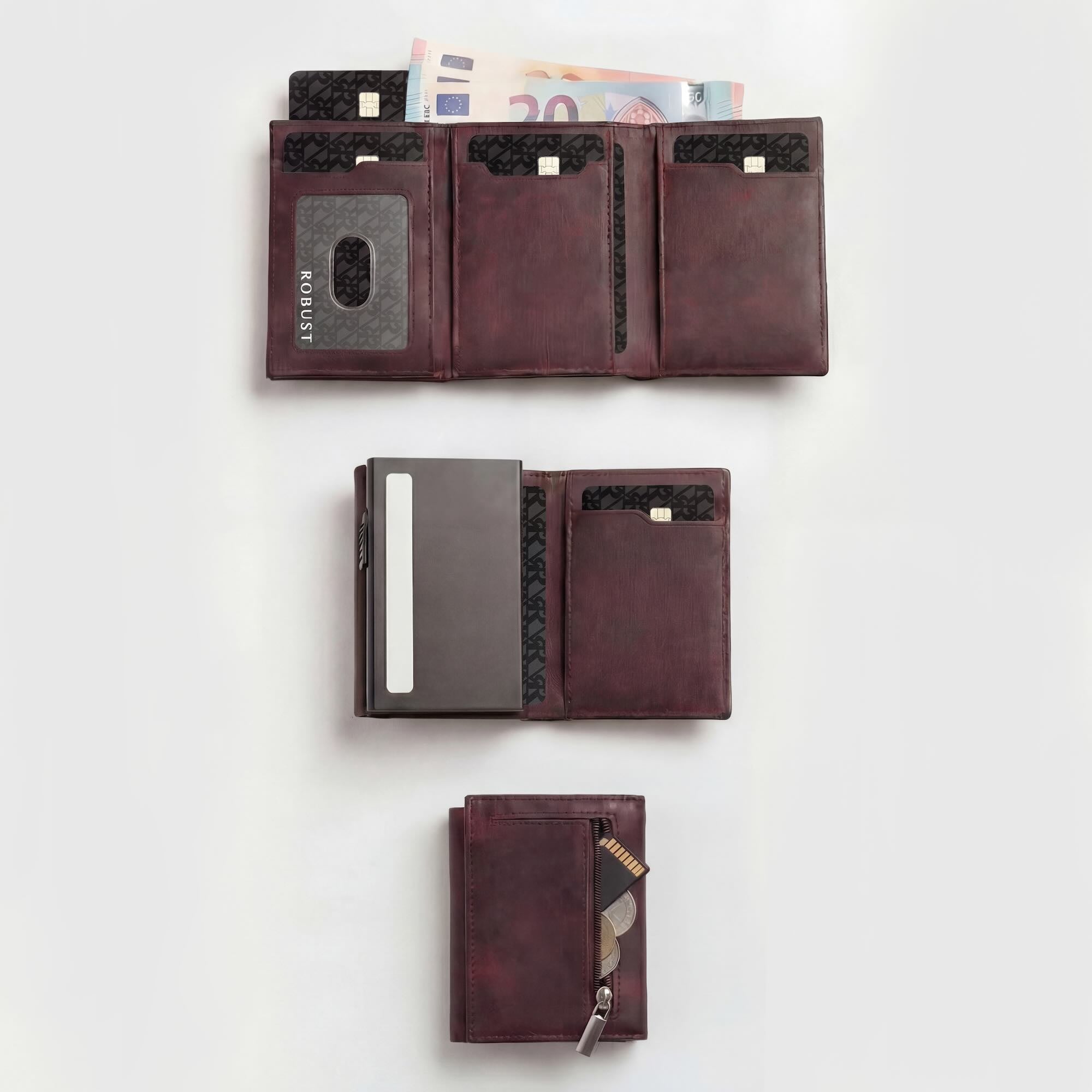 Robust Leather Wallet — Full-Grain Vegetable-Tanned, RFID Blocking, Pop-Up Card | Robust